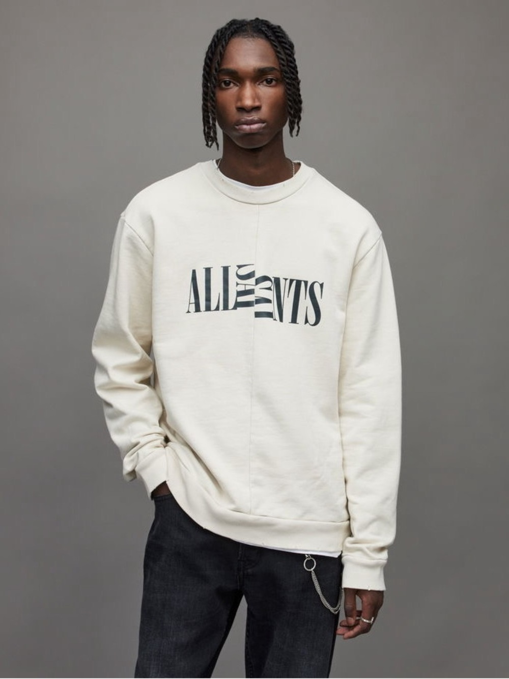 ALLSAINTS Nico Crew Sweatshirt In Cream | SLIGHTLY USED